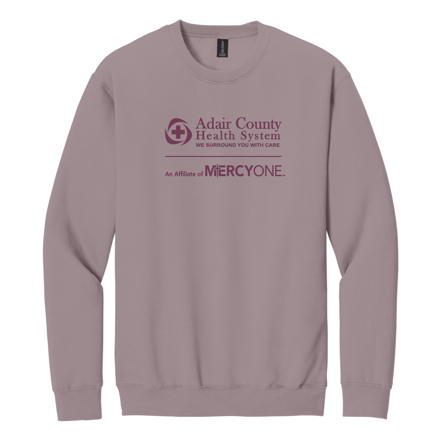 Purple sweatshirt with Adair County Health System and MercyOne logo on a white background
