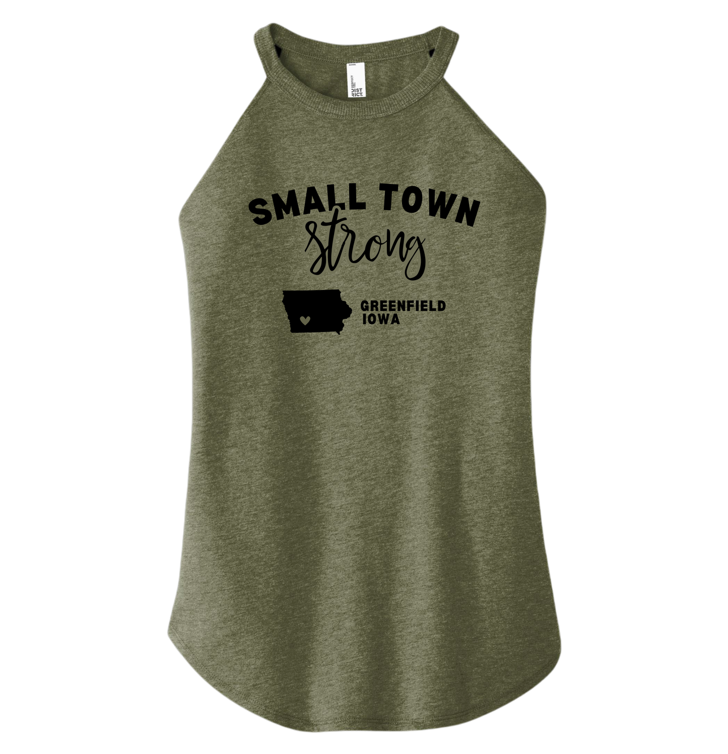 "Small Town Strong Greenfield, Iowa" High Neck Ladies Tank Top