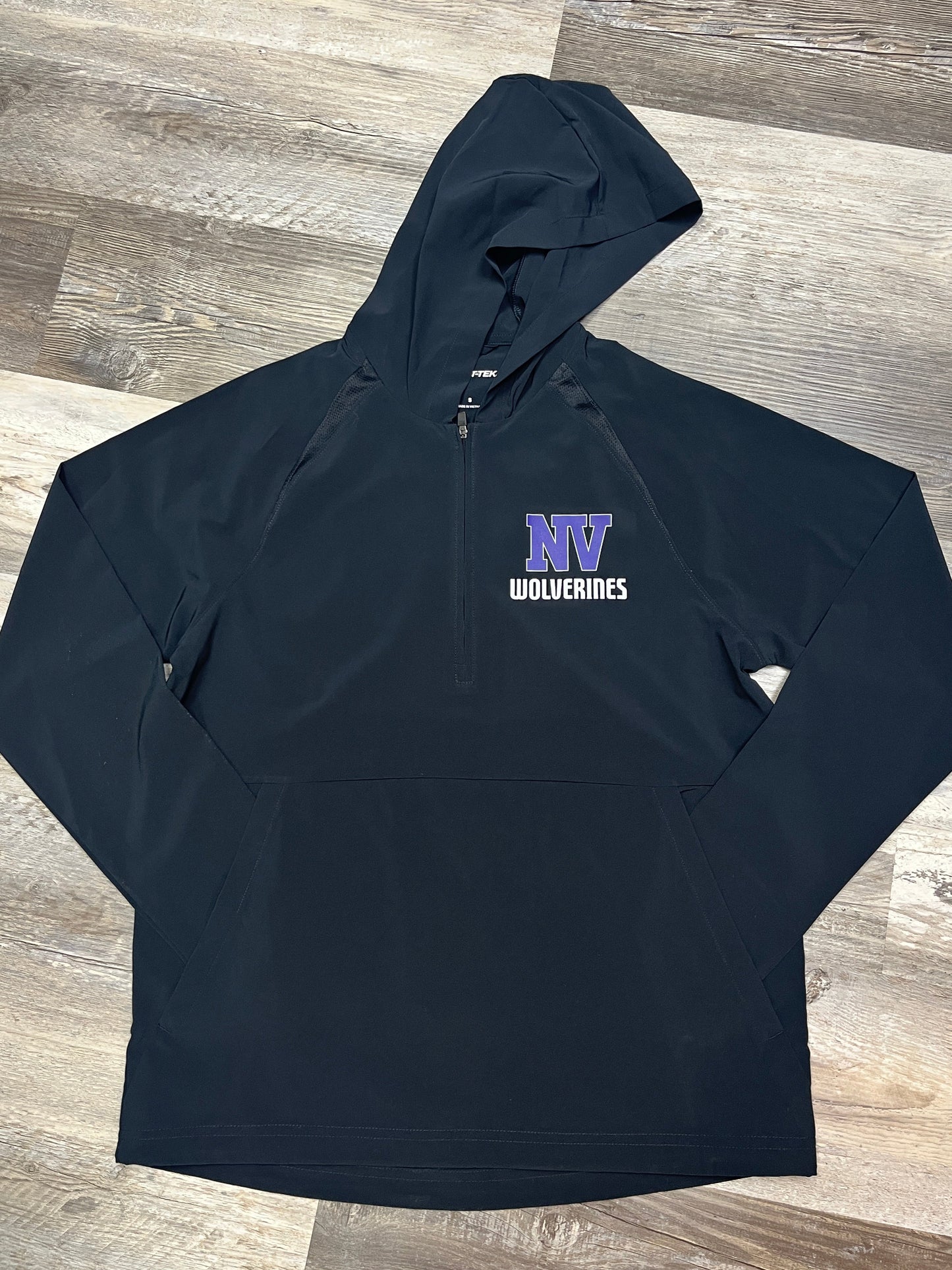 Black hoodie 1/4 zip with NV text