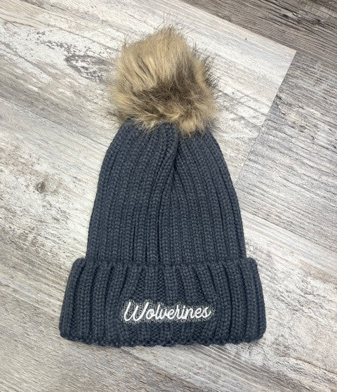Wolverines Port Authority® Faux Fur Pom Beanie