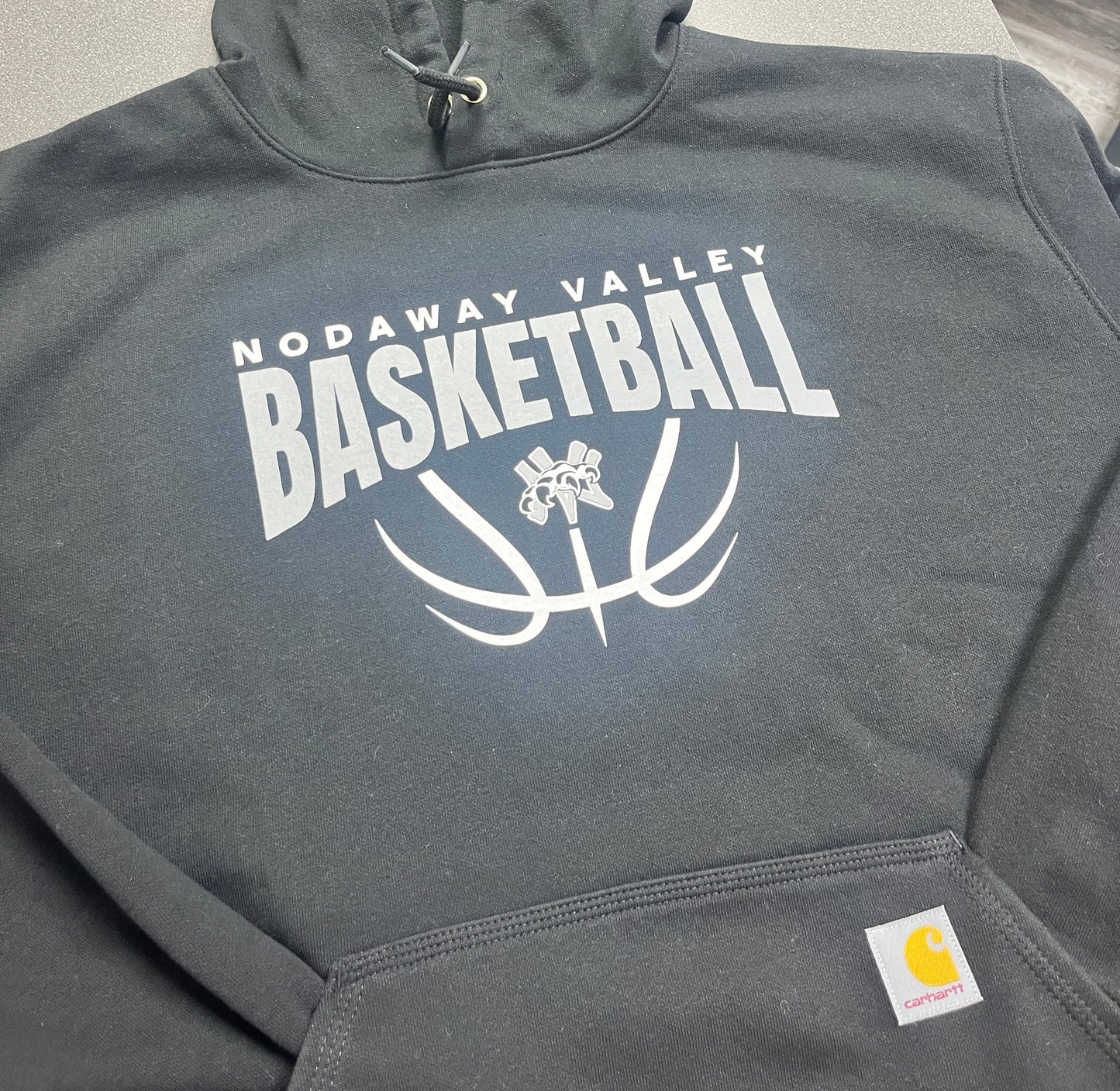 Black hoodie with Nodaway Valley Basketball print