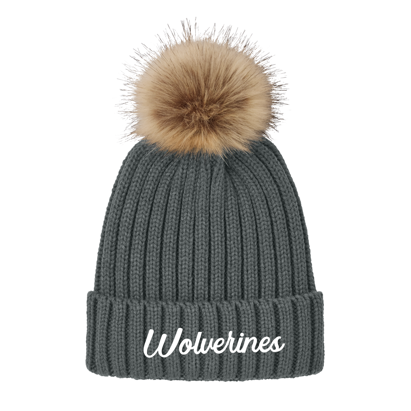 Wolverines Port Authority® Faux Fur Pom Beanie