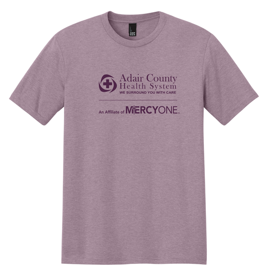Purple t-shirt with Adair County Health System and MercyOne logo on a white background