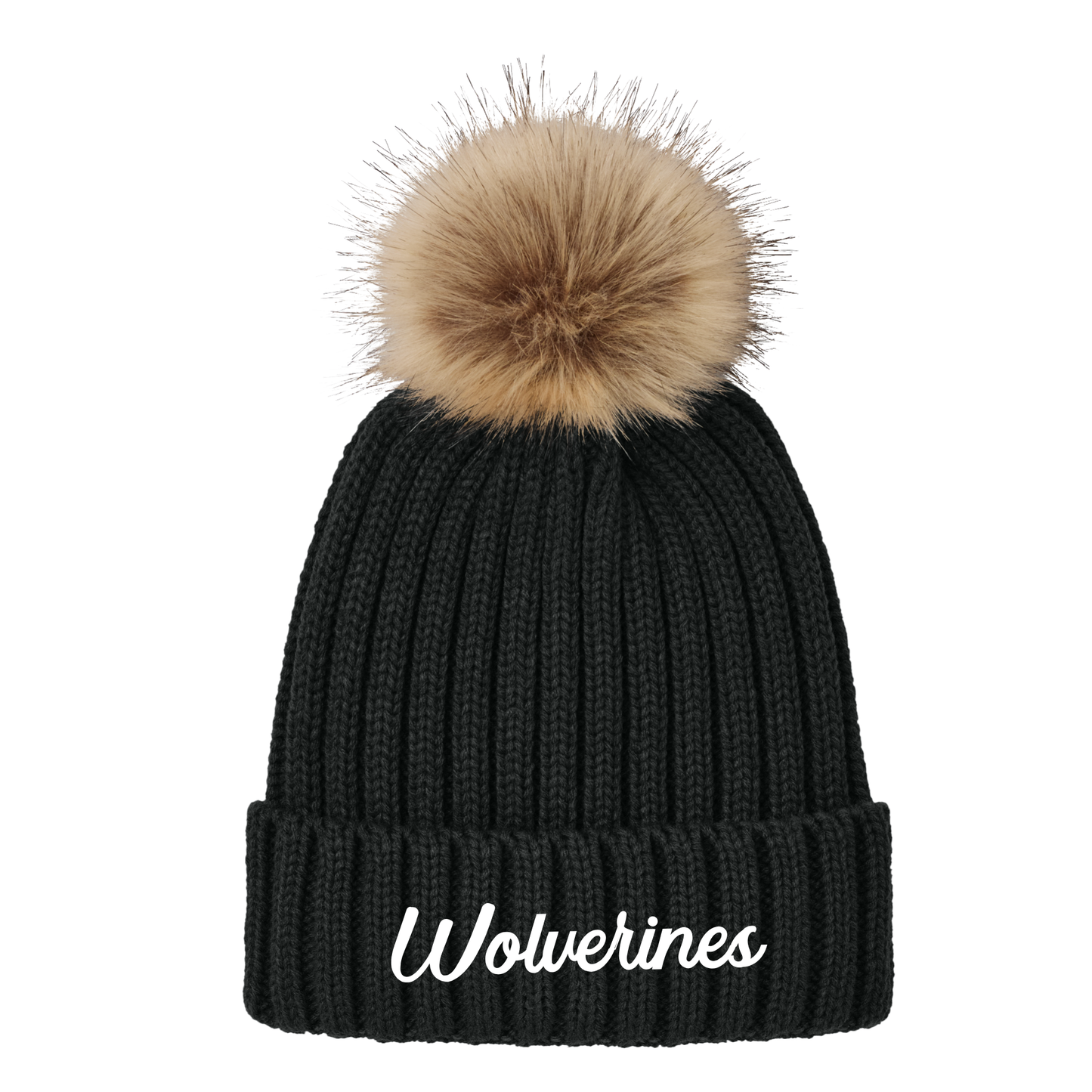 Wolverines Port Authority® Faux Fur Pom Beanie