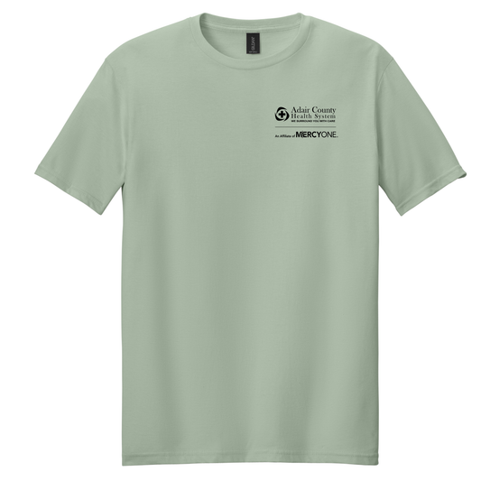 Light green t-shirt with a logo on the chest against a white background