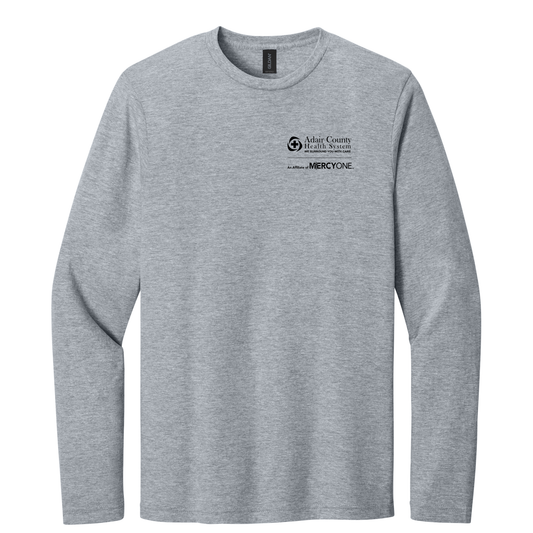 Grey long sleeve with Adair County Health System print on the front left chest