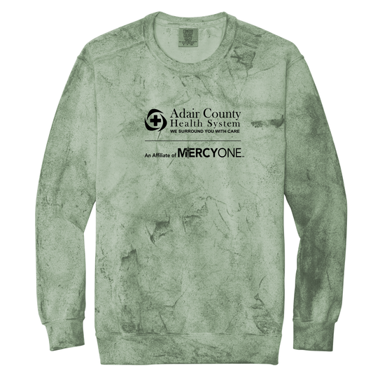 Green sweatshirt with Adair County Health System and MercyOne logo on a white background