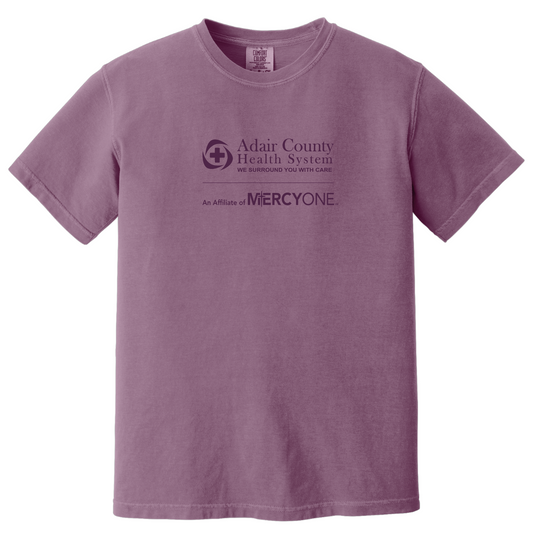 Purple t-shirt with Adair County Health System logo on a white background