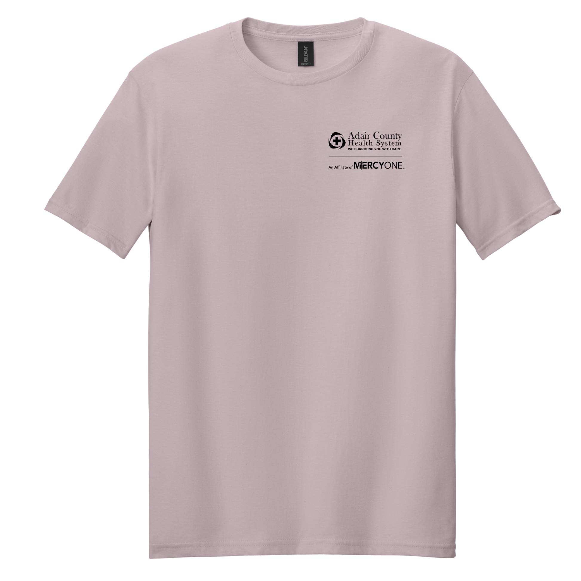Light purple t-shirt with a logo on the chest against a white background