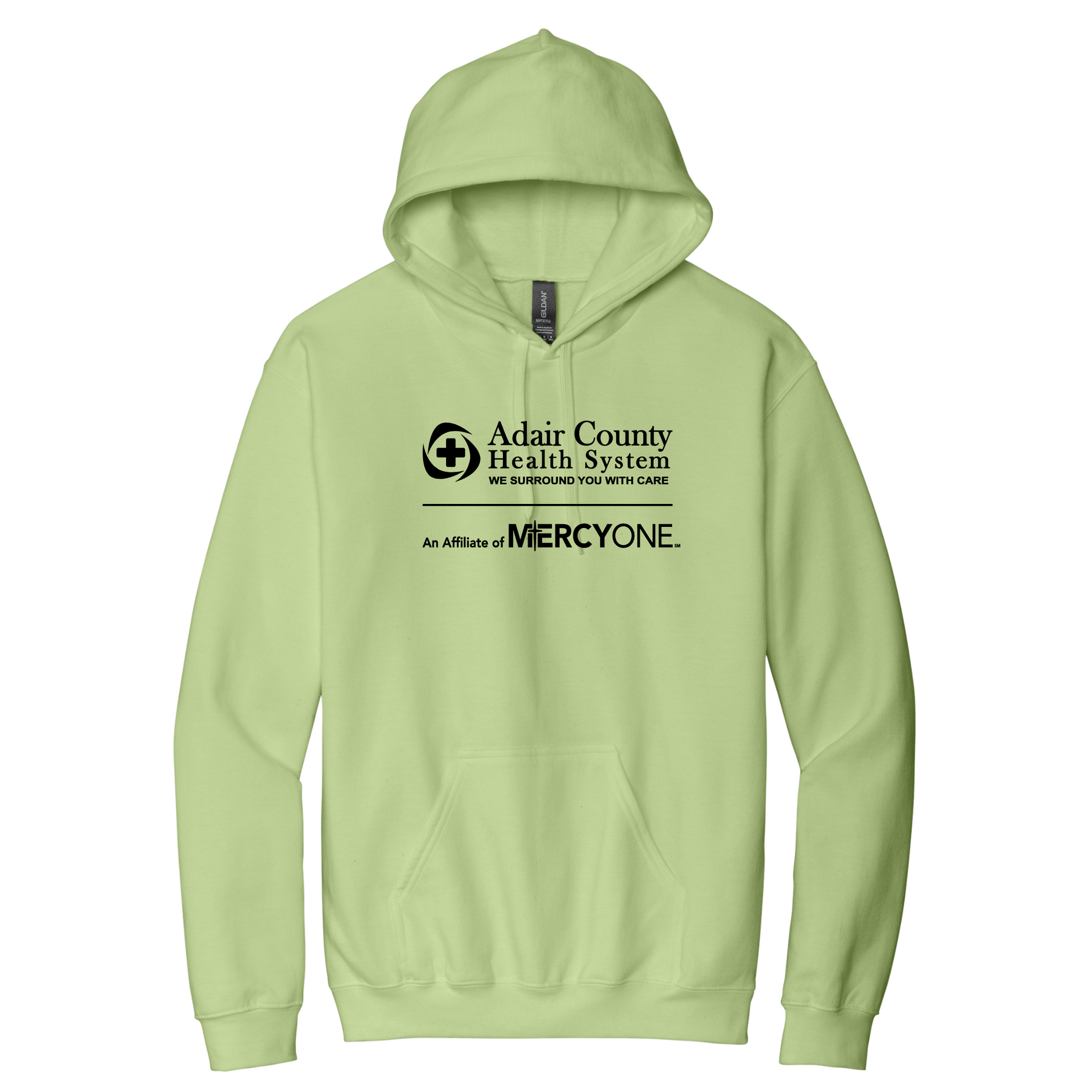 Light green hoodie with Adair County Health System logo on a white background