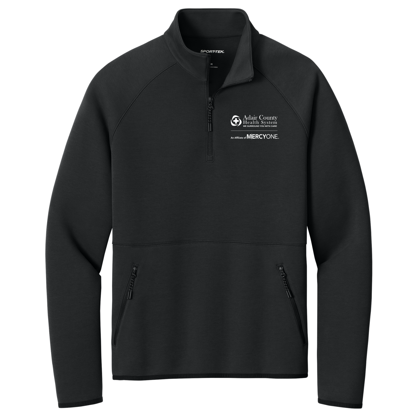 Black pullover with a logo on a white background