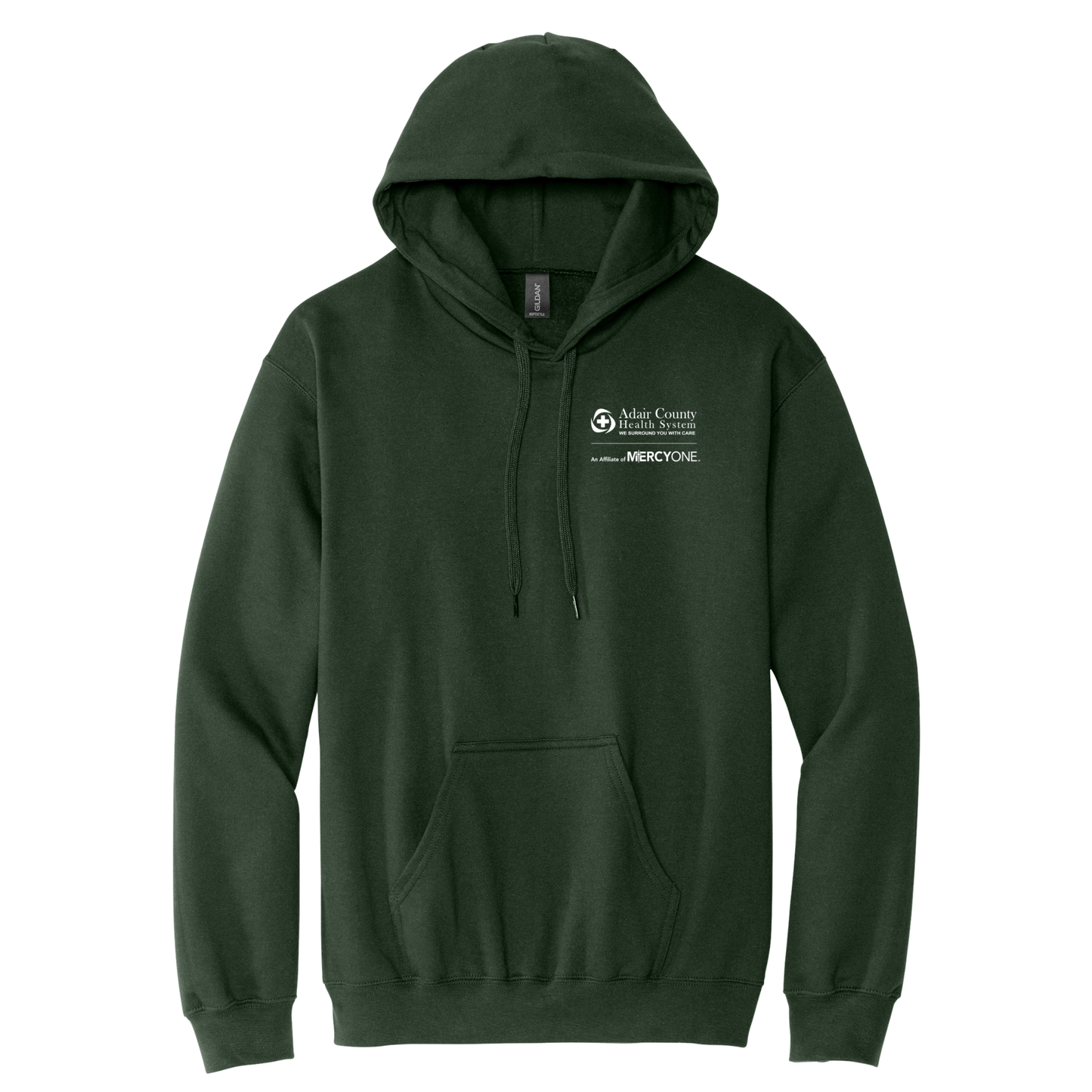 Green hoodie with a logo on a white background