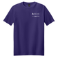 Purple t-shirt with a logo on the chest against a white background