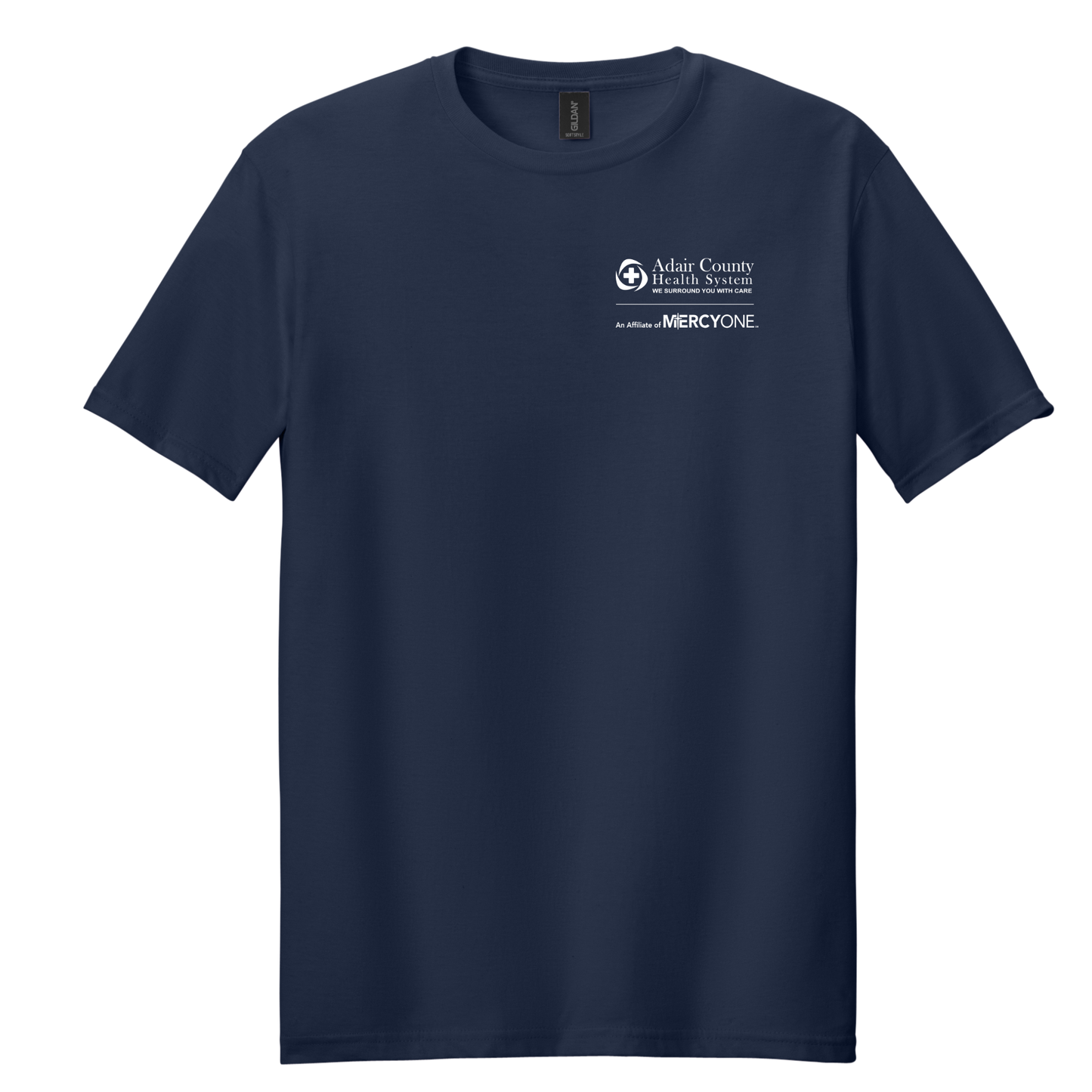 Navy blue t-shirt with MercyOne logo on a white background