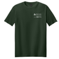 Green t-shirt with a logo and text on a white background
