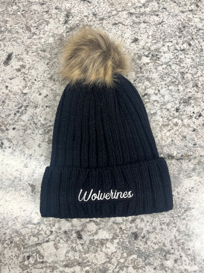 Wolverines Port Authority® Faux Fur Pom Beanie