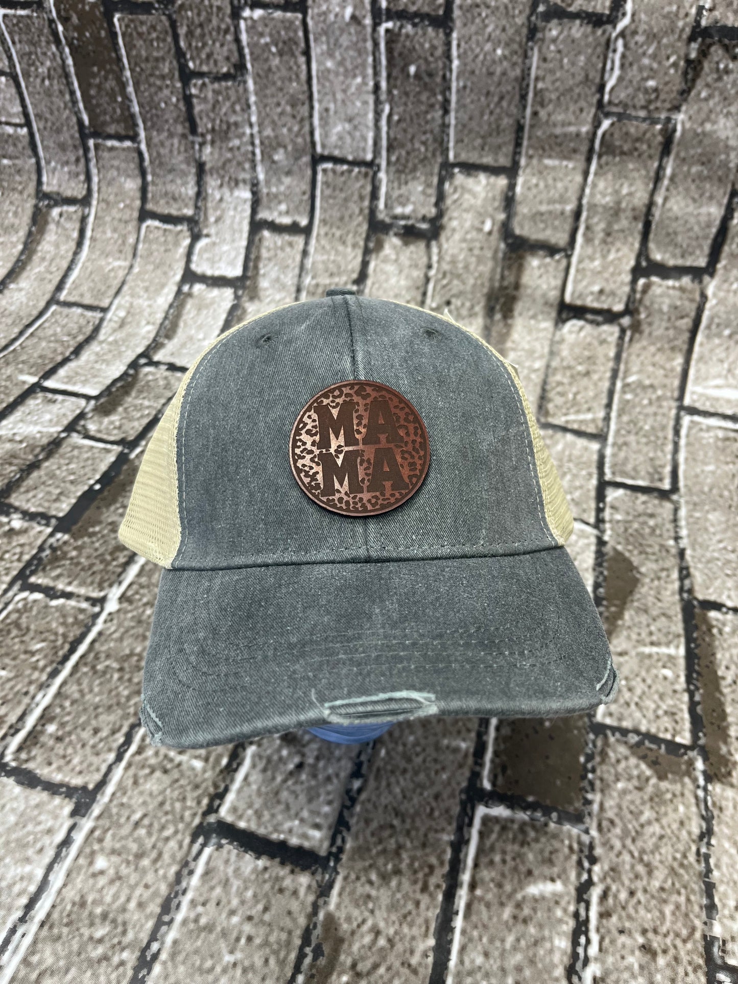 "MAMA" Leopard Leather Patch Snapback Hat