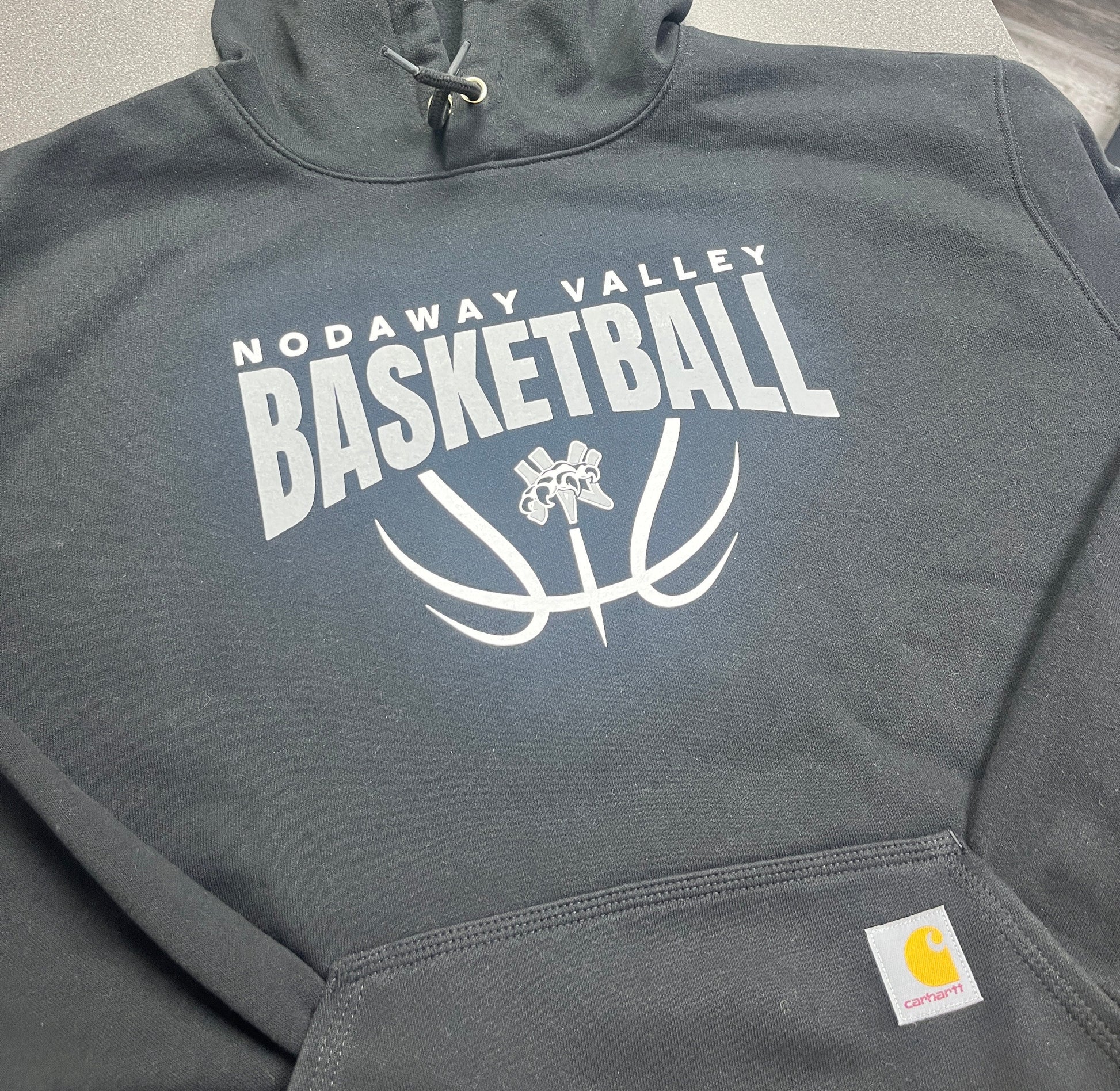 Black hoodie with Nodaway Valley Basketball print