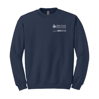 Navy sweatshirt with Adair County Health System print on the front left chest