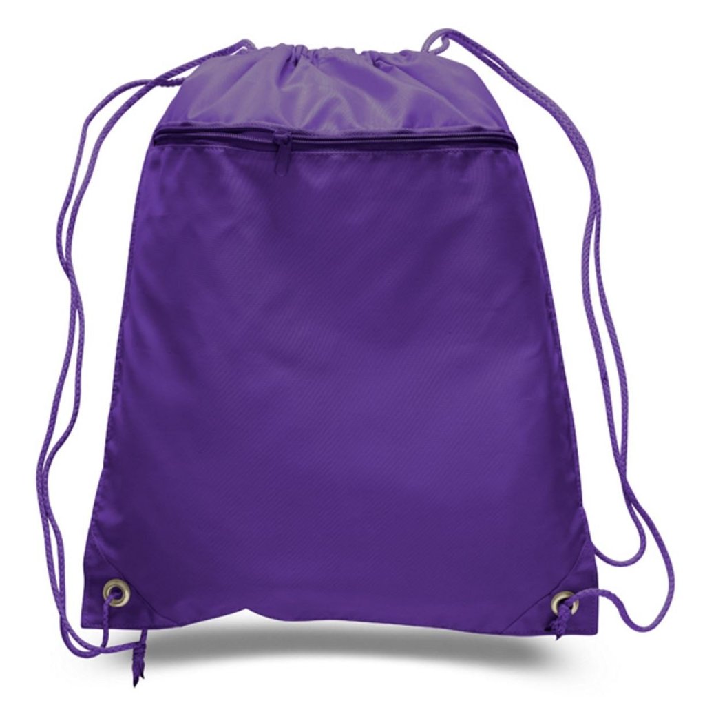 Polyester Value Drawstring Bag with Front Zippered Pocket